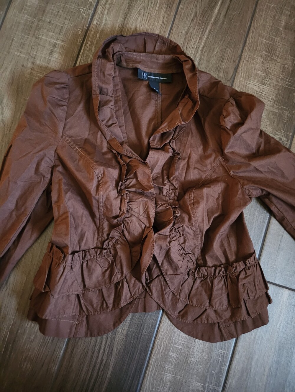 INC International Concepts Brown Ruffle Utility Jacket